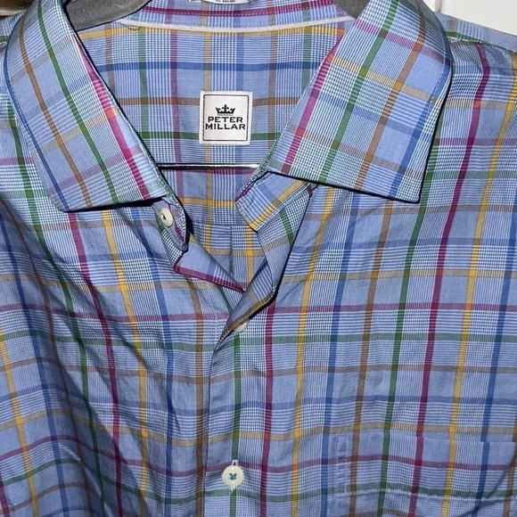 Peter Millar Blue MultiColored Plaid Long Sleeve Button Down Shirt Size Large T - Picture 8 of 9
